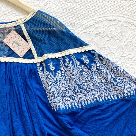 NWT Free People Carly Embroidered Top Blue XS - Picture 13 of 15